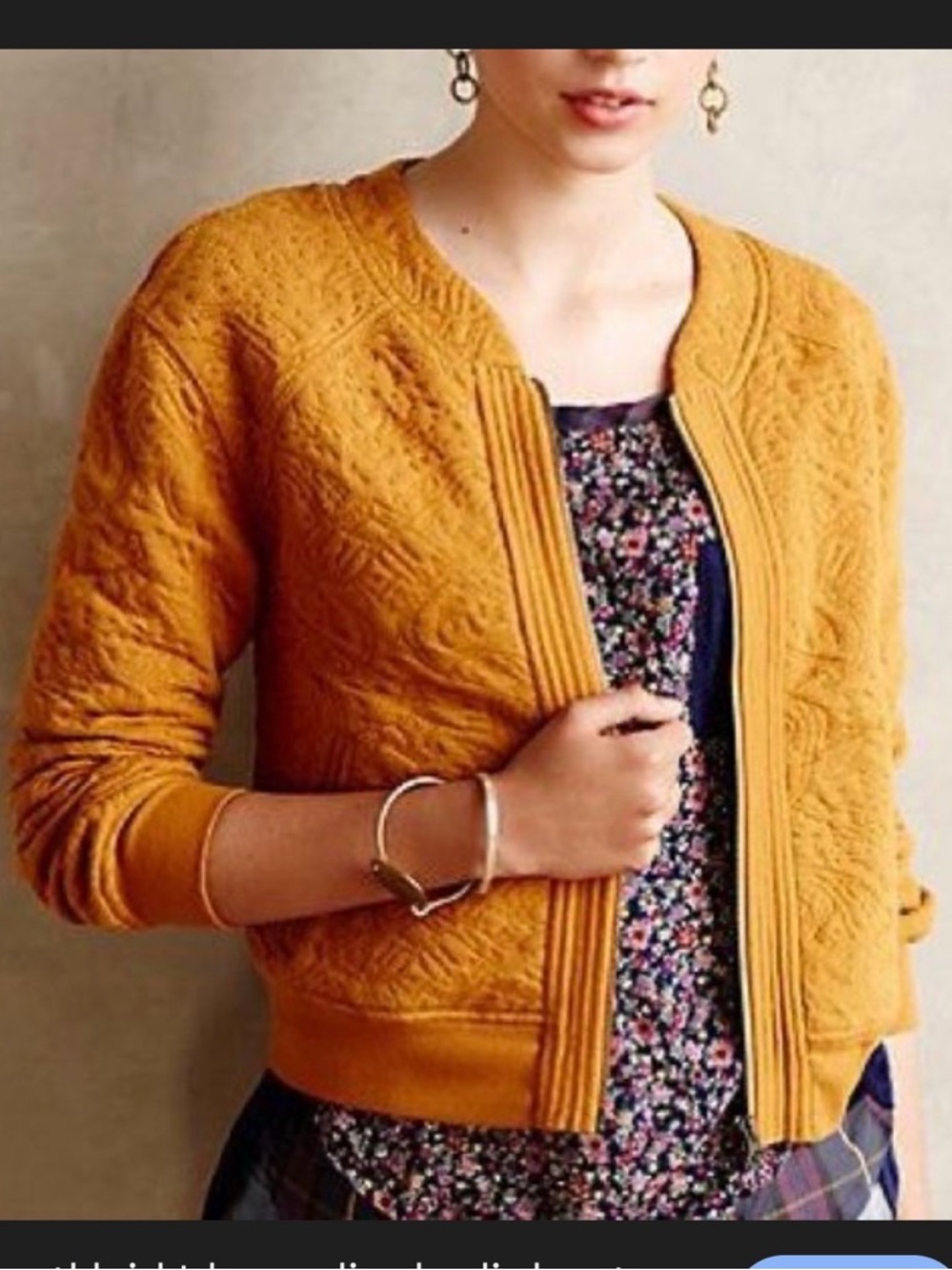 Anthropologie Saturday Sunday Quilted Bomber Jacket Mustard Cropped Boho Fall